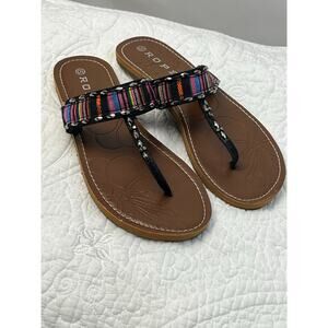 Roper Women’s Size 10 Black Toe-Ring “Clemintine” Sandal – Faux Leather, Flat